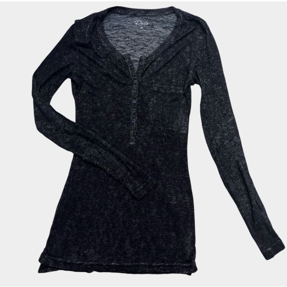 Rails Shirt Womens Extra Small Black Long Sleeve Henley Lightweight Made USA